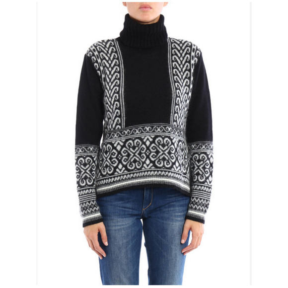 N°21 Sweaters - N°21 Jacquard Mohair Cropped High Low Black and White Sweater S